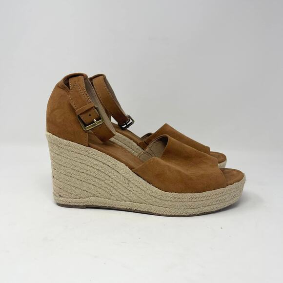 Universal Thread Cognac Brown Faux Suede Espadrille Wedge Sandals - Picture 2 of 8